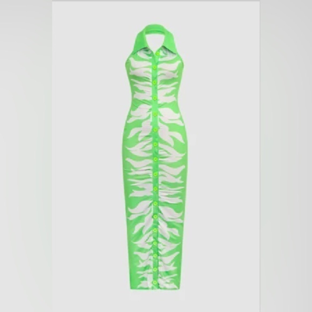 Micas Leaf Pattern Knit Halter Sleeveless Maxi Dress – Size S (NWT)